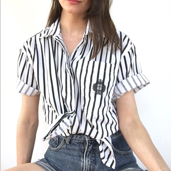 Vintage Tops - Oversized striped cotton button down